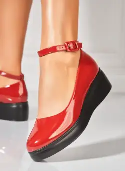 Pantofi dama casual Rosii din Piele Ecologica Lacuita Tamara