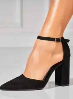 Pantofi dama cu toc Negri din Piele Ecologica Intoarsa Aydin