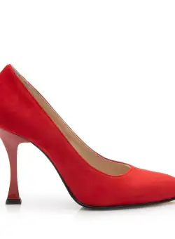Pantofi eleganți damă din piele naturală - 21167 Roșu Velur