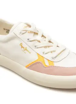 Pantofi PEPE JEANS albi, TRAVIS BRIT, din material textil