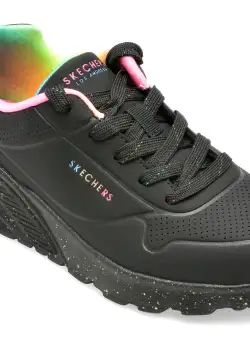 Pantofi SKECHERS negri, UNO LITE-RAINBOW S, din piele ecologica