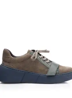 Pantofi sport damă din piele naturală, Leofex - Mostră Ilona Kaki Velur Box