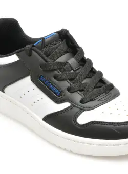 Pantofi sport SKECHERS alb-negru, QUICK STREET, din piele ecologica
