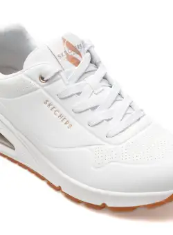 Pantofi sport SKECHERS albi, UNO, din piele ecologica