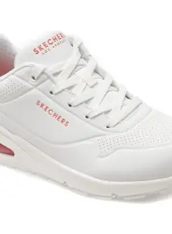 Pantofi sport SKECHERS albi, UNO, din piele ecologica