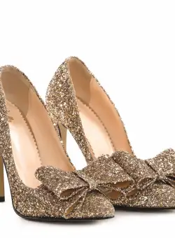 Pantofi Stiletto cu toc Catrina din Glitter Auriu