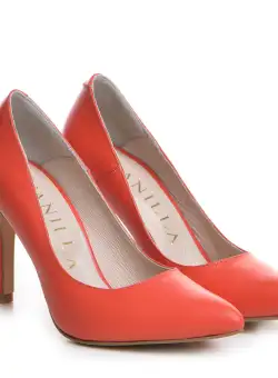 Pantofi Stiletto cu toc Corina Piele naturala, corai