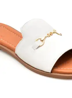 Papuci OZIYS albi, MTT2024, din piele naturala