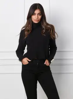Pulover Delia neagra cu nasturi pe maneci
