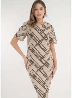 Rochie bej cu print geometric