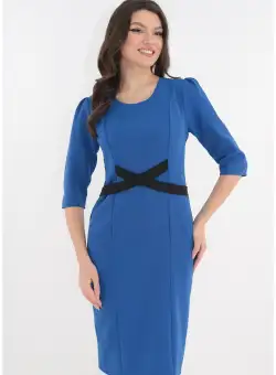 Rochie cocktail albastra cu cordon decorativ in talie