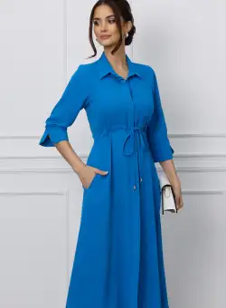 Rochie Crina albastra tip camasa cu snur in talie