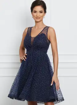 Rochie Damiana bleumarin cu glitter