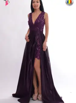Rochie de seara lunga din tafta cu crapatura pe picior