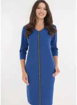 Rochie de zi albastra cu banda decorativa