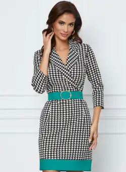 Rochie Dora cu imprimeu picior de cocos si curea verde