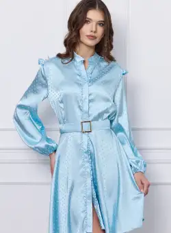 Rochie Dy Fashion bleu cu buline si curea in talie