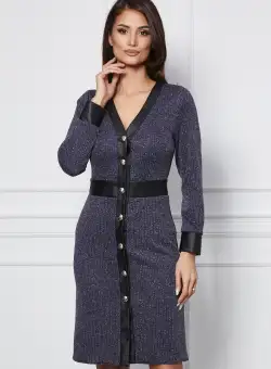 Rochie Dy Fashion bleumarin cu insertie fir lurex si nasturi