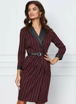 Rochie Dy Fashion bordo cu dungi si curea din piele