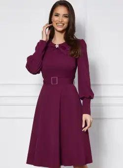 Rochie Dy Fashion magenta cu accesoriu si curea in talie
