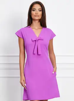 Rochie Dy Fashion magenta cu buzunare si funda la bust