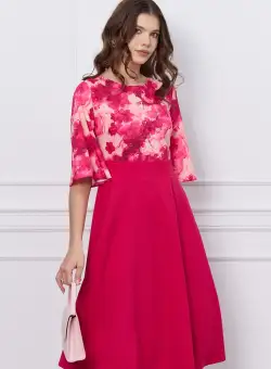 Rochie DY Fashion midi fucsia cu imprimeuri pe bust