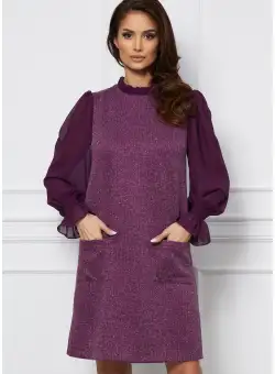 Rochie DY Fashion mov din jerse cu maneci din voal