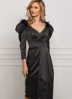 Rochie Dy Fashion neagra eleganta cu pene la umeri