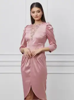 Rochie Dy Fashion roz cu dantela la bust