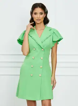Rochie Dy Fashion verde crud tip sacou cu volanase la bust