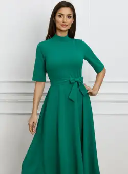 Rochie Dy Fashion verde cu maneci scurte si cordon in talie