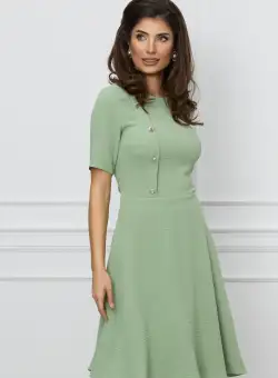 Rochie Dy Fashion verde fistic cu nasturi decorativi pe bust