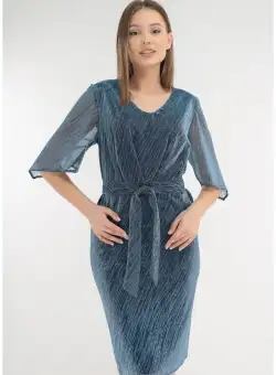 Rochie eleganta albastra din tulle cu fir stralucitor si glitter