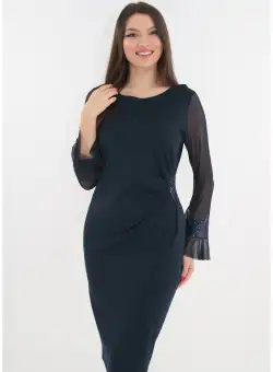 Rochie eleganta bleumarin cu pliuri si paiete