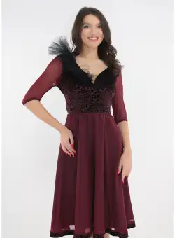 Rochie eleganta clos din catifea bordo