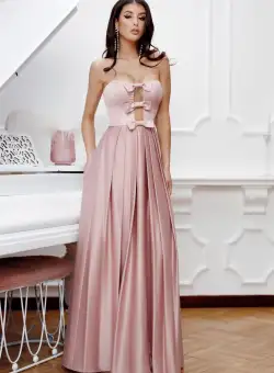 Rochie eleganta lunga din tafta roz pudra