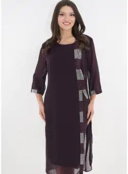 Rochie eleganta mov cu aspect suprapus si strasuri