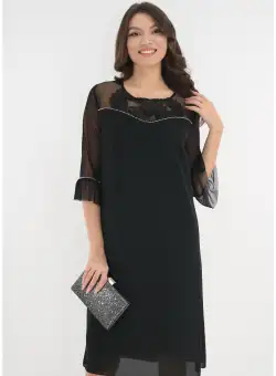 Rochie eleganta neagra cu insertii din organza si margelute argintii