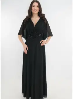 Rochie eleganta neagra din voal cu glitter