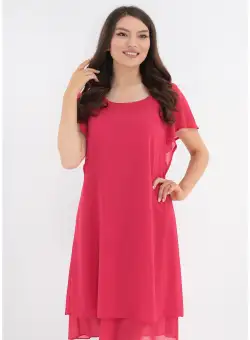 Rochie eleganta roz-grenadine din voaluri suprapuse
