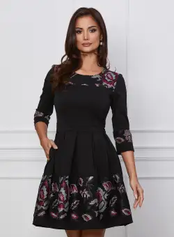 Rochie Ella Collection Angy neagra cu broderie