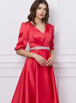 Rochie Ella Collection Aria corai cu cordon in talie