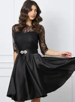 Rochie Ella Collection Mimi neagra cu dantela la bust si cordon in talie