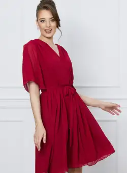 Rochie Ella Collection Roxi din voal bordo cu manecile decupate