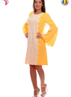Rochie galbena lejera cu maneci clopot