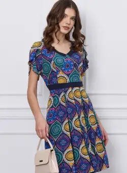 Rochie Kara bleumarin cu imprimeu mandala colorat