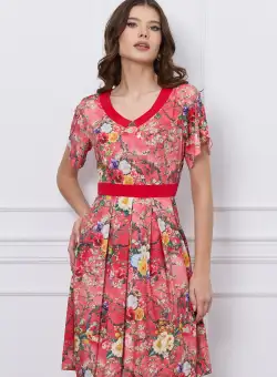 Rochie Kara rosie cu imprimeu floral galben