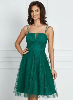 Rochie Larisa verde scurta cu glitter