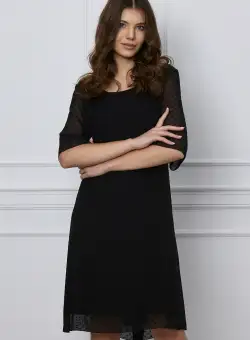 Rochie Mara neagra din voal cu inserti in relief