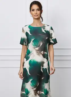 Rochie Mara verde inchis cu imprimeu bej